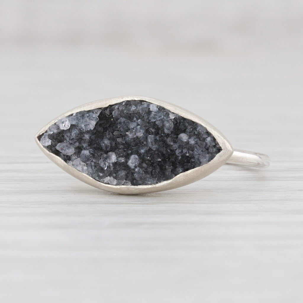 New Nina Wynn Amethyst Druzy Quartz Sterling Silver Statement Ring Size 7