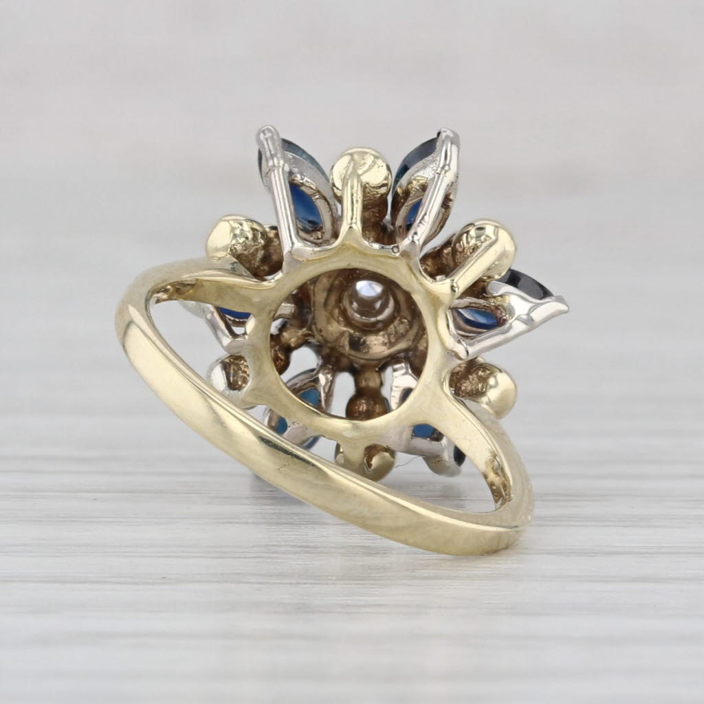 1.13ctw Blue Sapphire Diamond Flower Ring 14k Yellow Gold Size 4.25