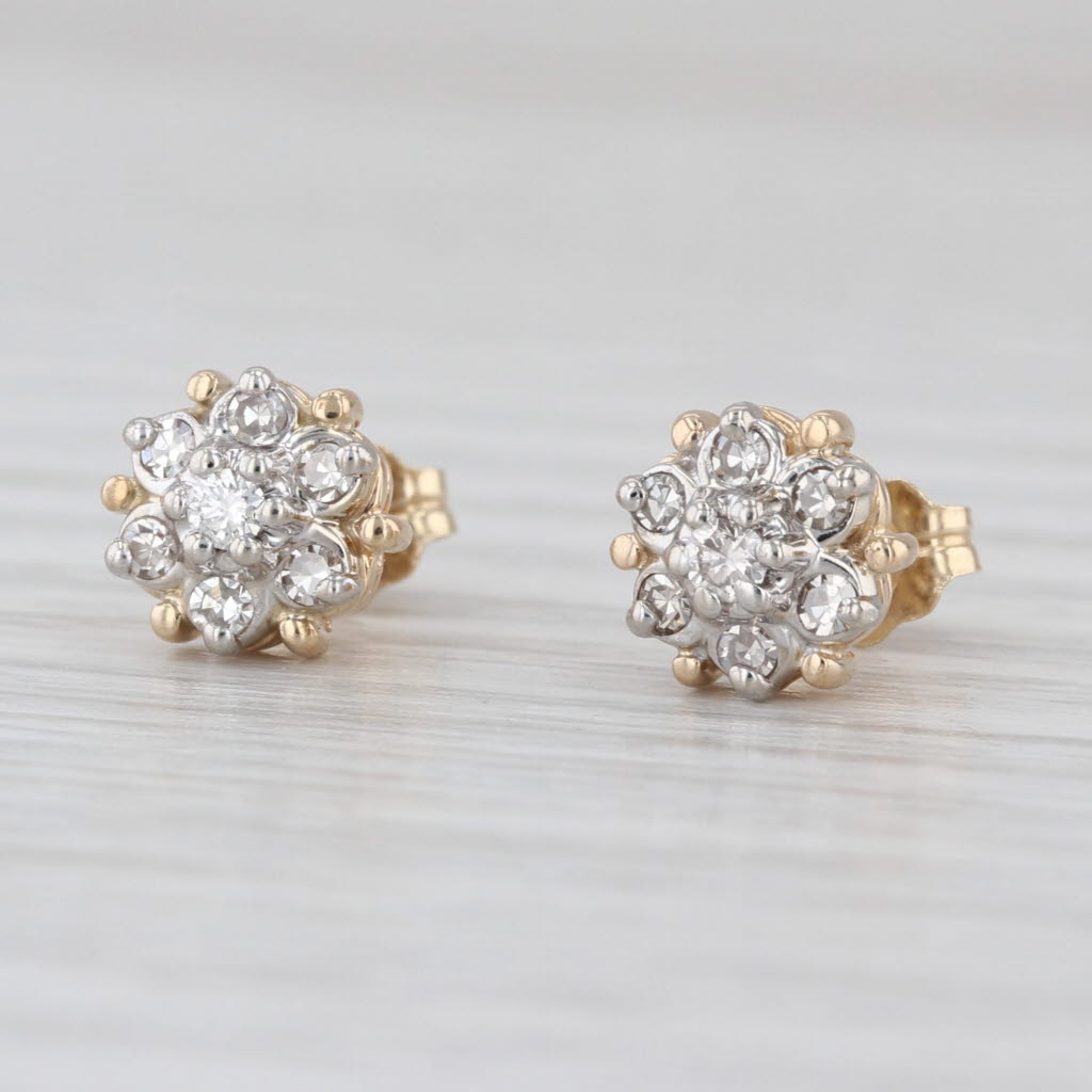 0.18ctw Diamond Flower Stud Earrings 14k Yellow Gold Floral Studs