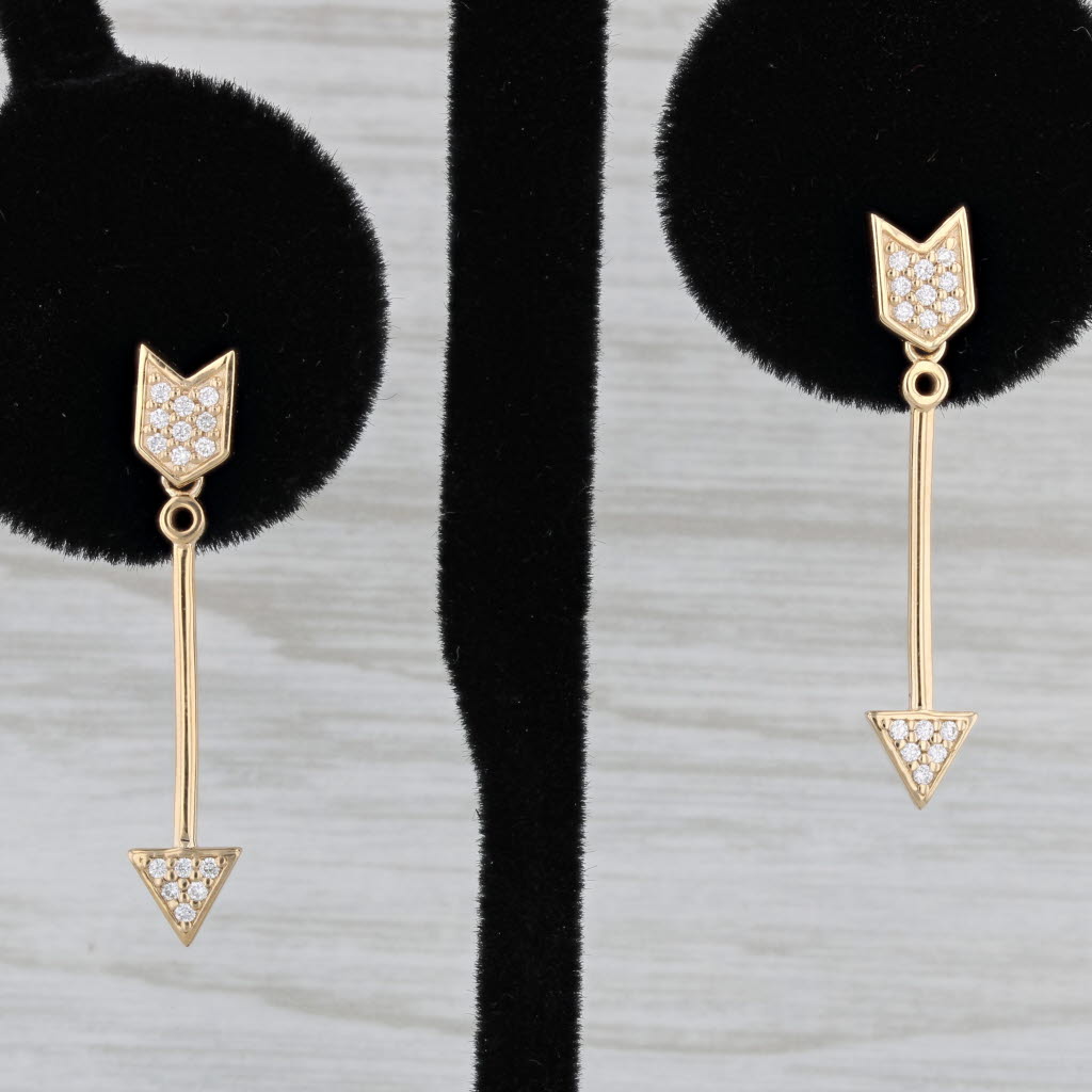 Black New 0.12ctw Diamond Arrow Drop Earrings 14k Yellow Gold