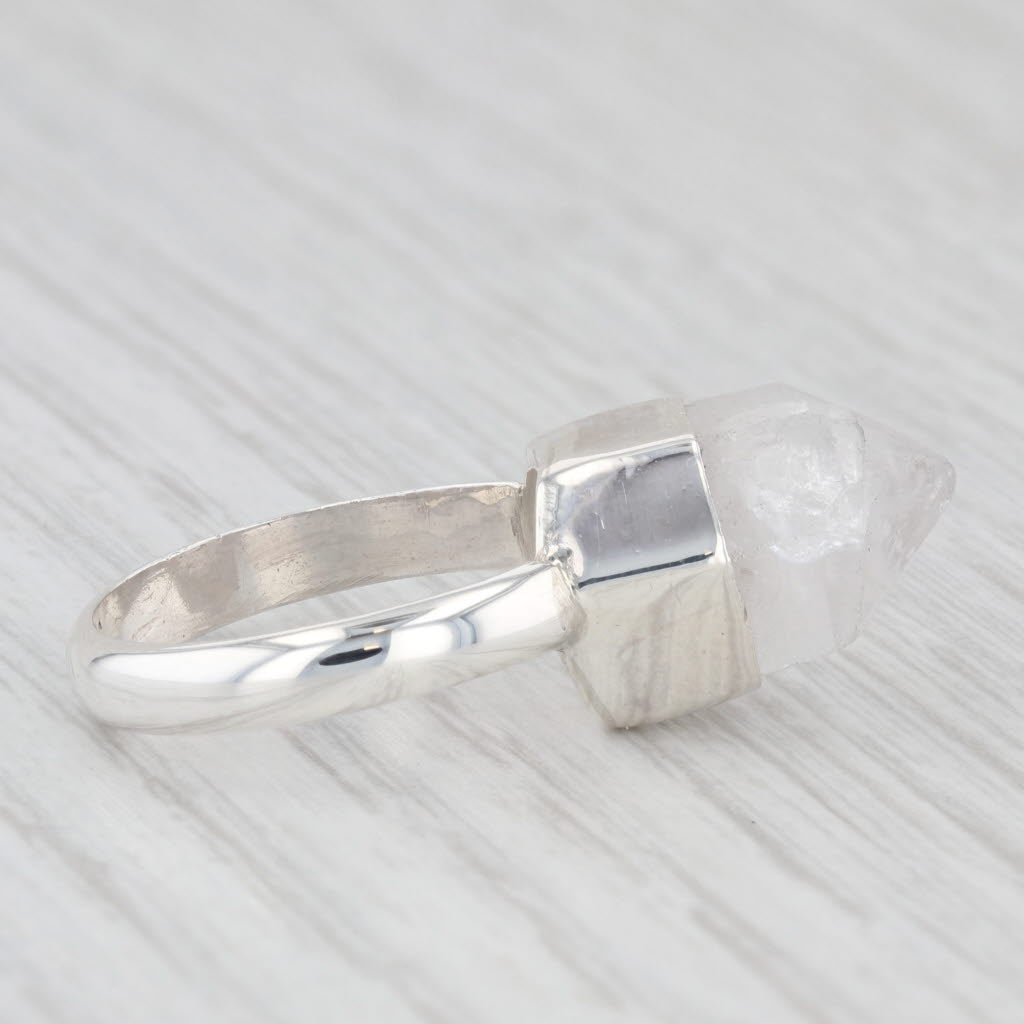 Light Gray Quartz Geode Solitaire Ring Sterling Silver Size 5.5