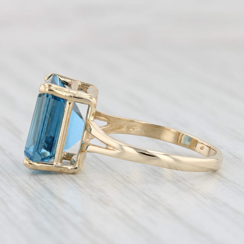 Light Gray 8.40ct Blue Topaz Ring 14k Yellow Gold Size 8 Emerald Cut Solitaire