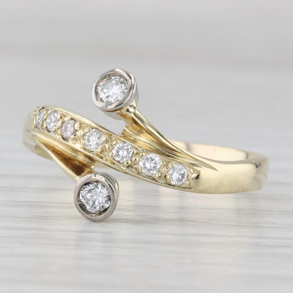 Light Gray 0.33ctw Diamond Bypass Ring 14k Yellow Gold Size 9 Contoured