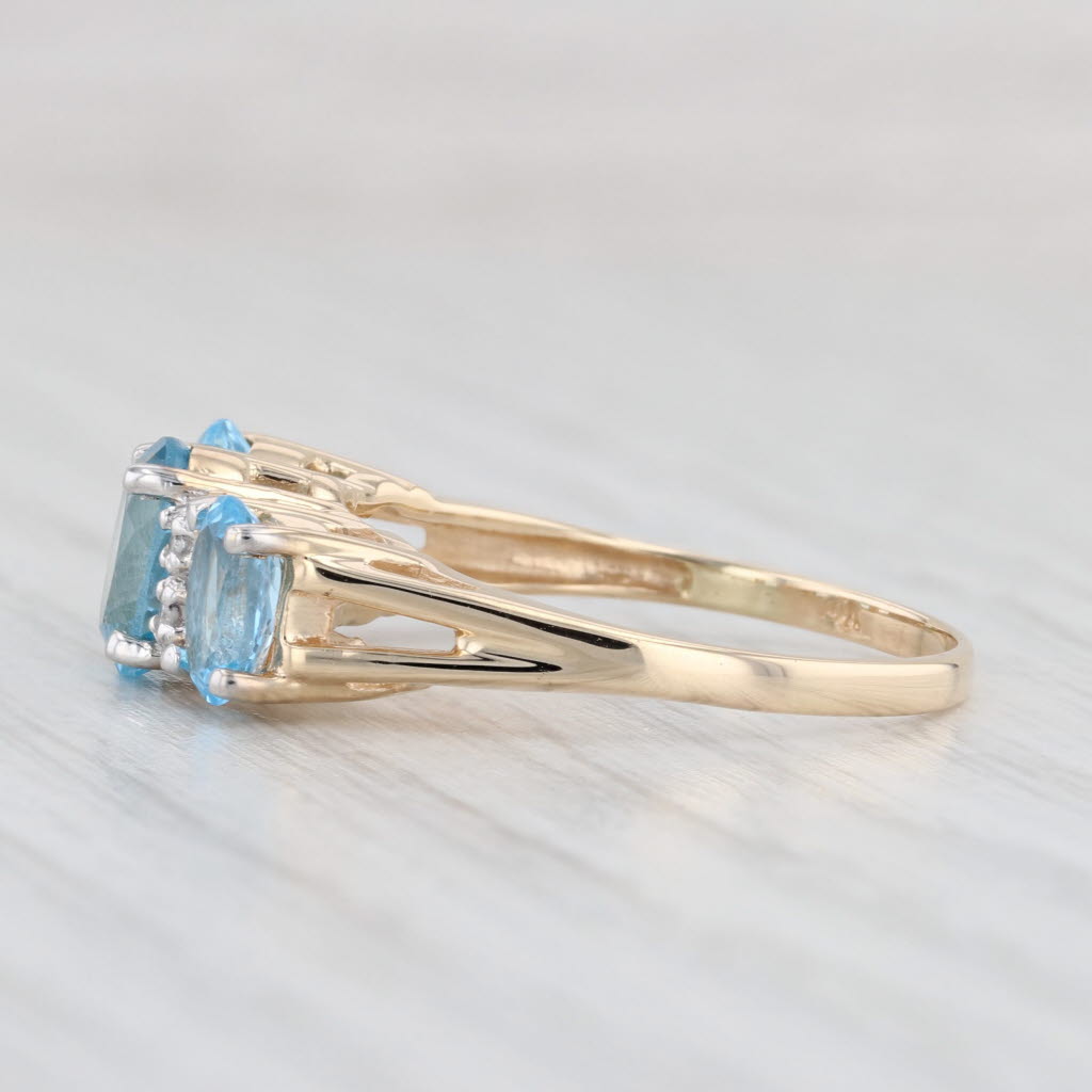 Light Gray 2.15ctw Blue Topaz 3-Stone Ring 14k White Gold Size 7.75 Diamond Accents