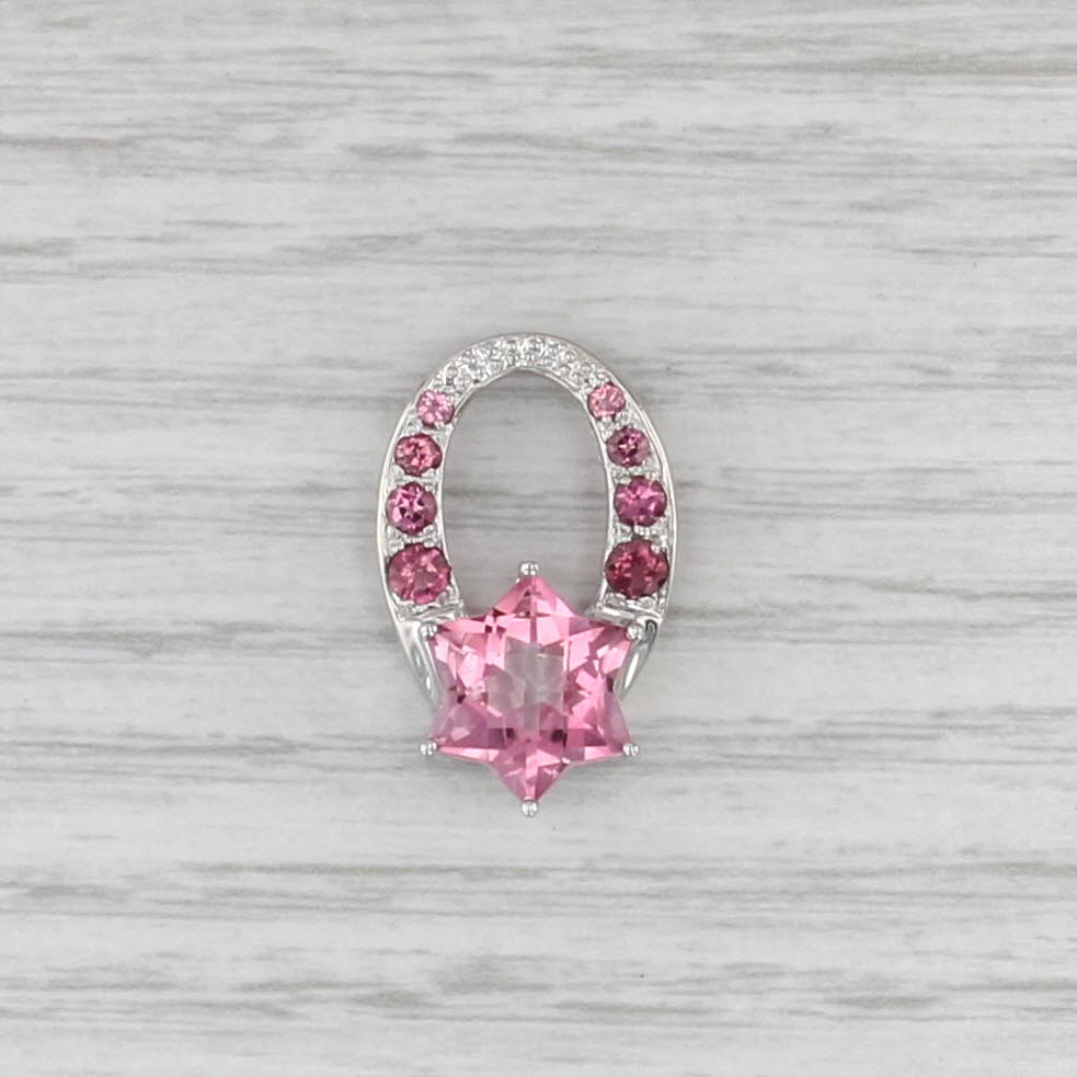 Pink Mystic Topaz Tourmaline Star Horseshoe Pendant 10k White Gold