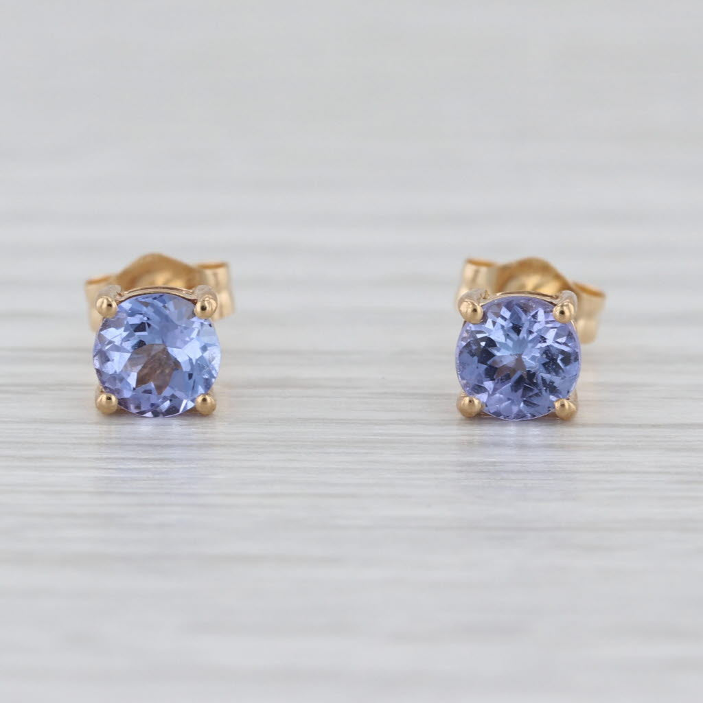 0.96ctw Tanzanite Stud Earrings 14k Yellow Gold Round Solitaire Studs