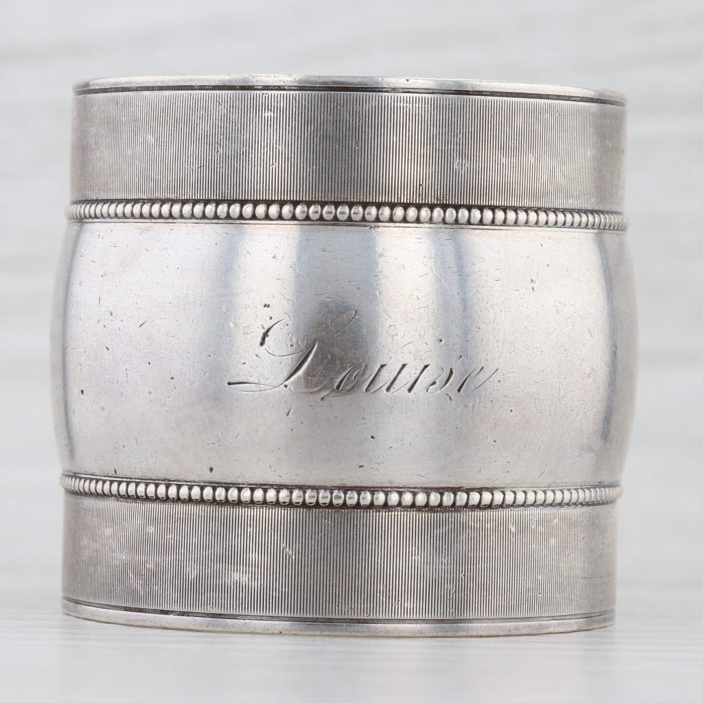 Engraved Antique Napkin Ring Sterling Silver S #460 Round Ridged Edges