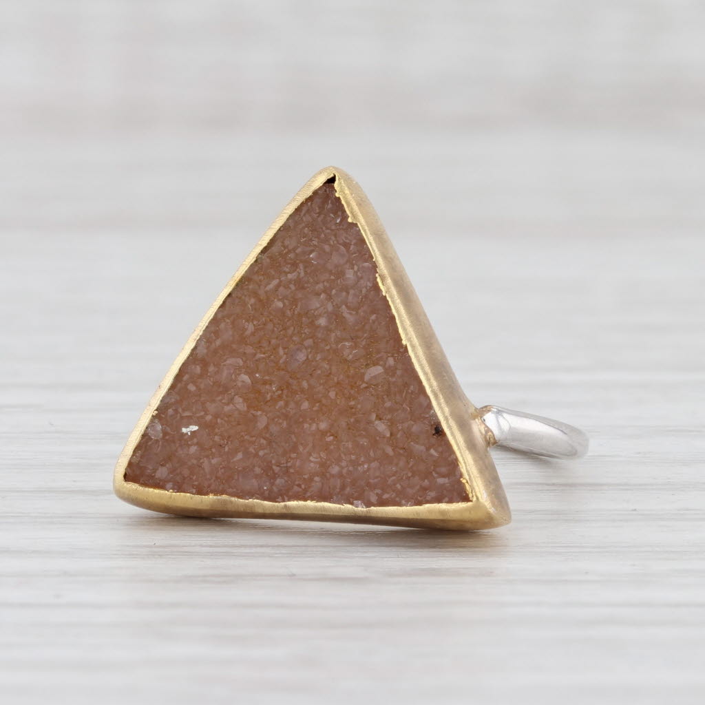 New Nina Wynn Druzy Quartz Trio Sand Ring Sterling Silver 22k Gold Vermeil
