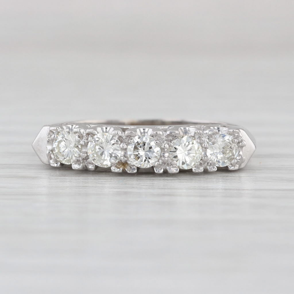 Vintage 0.39ctw Diamond Wedding Band 14k White Gold Size 5.75 Stackable Ring