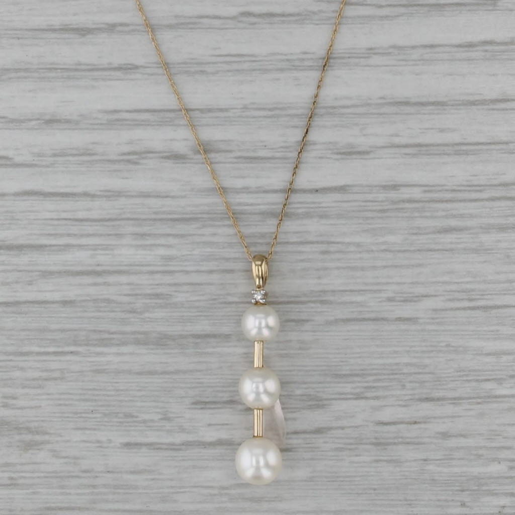 Cultured Pearl 3-Stone Journey Pendant Necklace 14k Yellow Gold 20.5"
