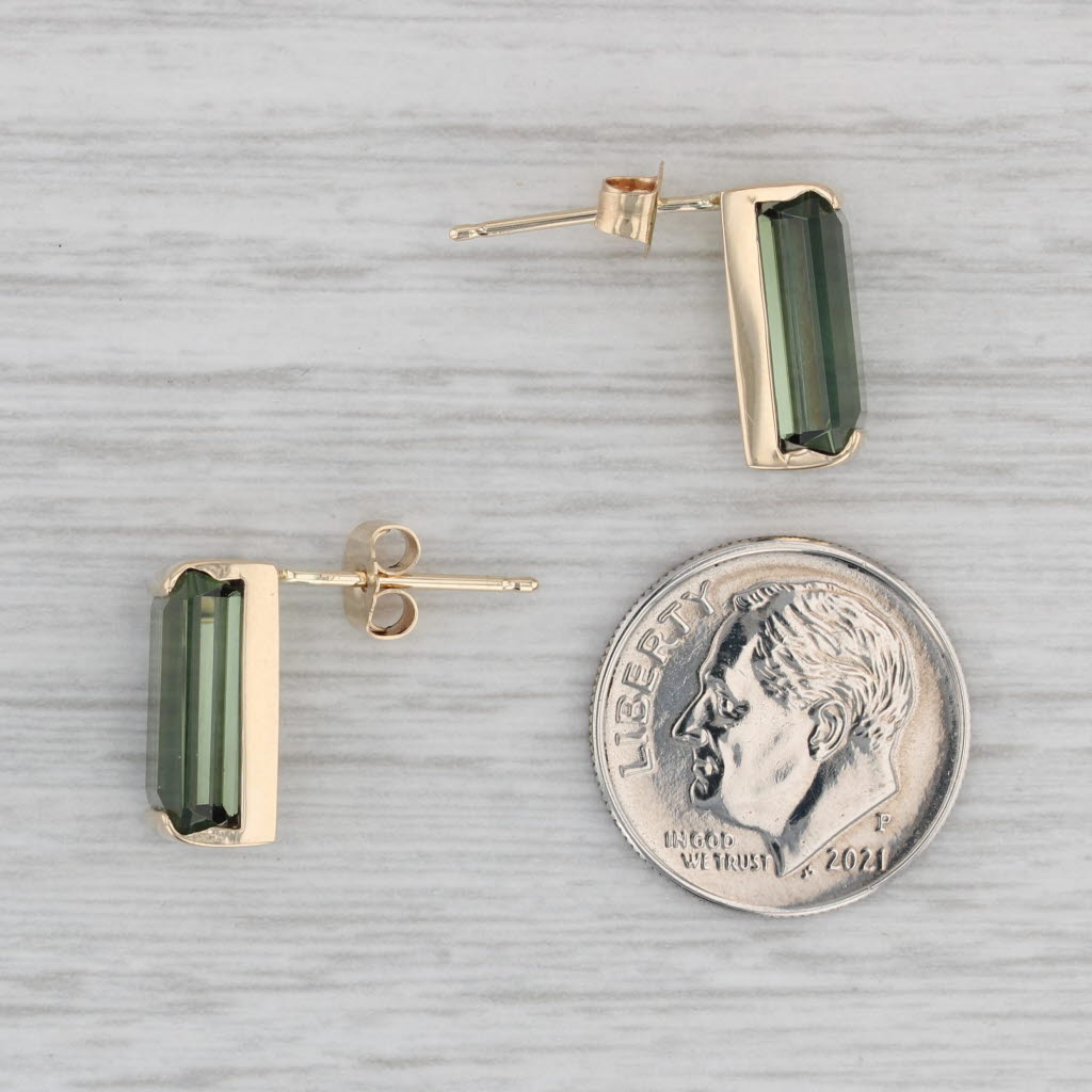 Gray New 6.94ctw Green Tourmaline Stud Drop Earrings 14k Yellow Gold