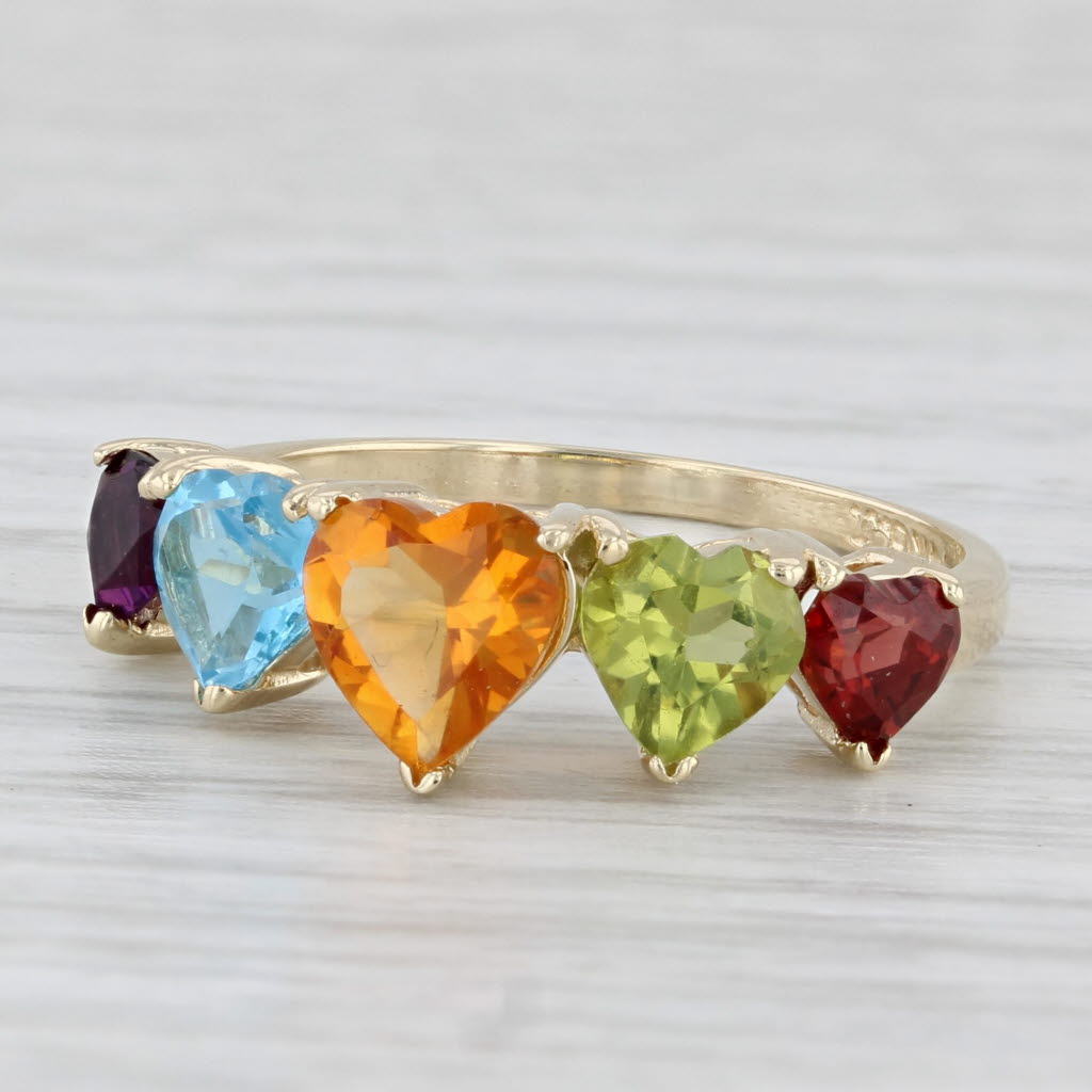 Light Gray 2.25ctw Multi-stone Hearts Ring 14k Gold Citrine Amethyst Topaz Peridot Garnet