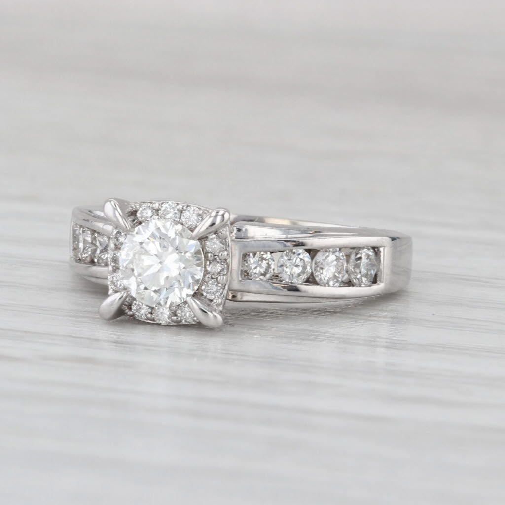 0.84ctw Round Brilliant Diamond Halo Engagement Ring 14k White Gold Size 5.5
