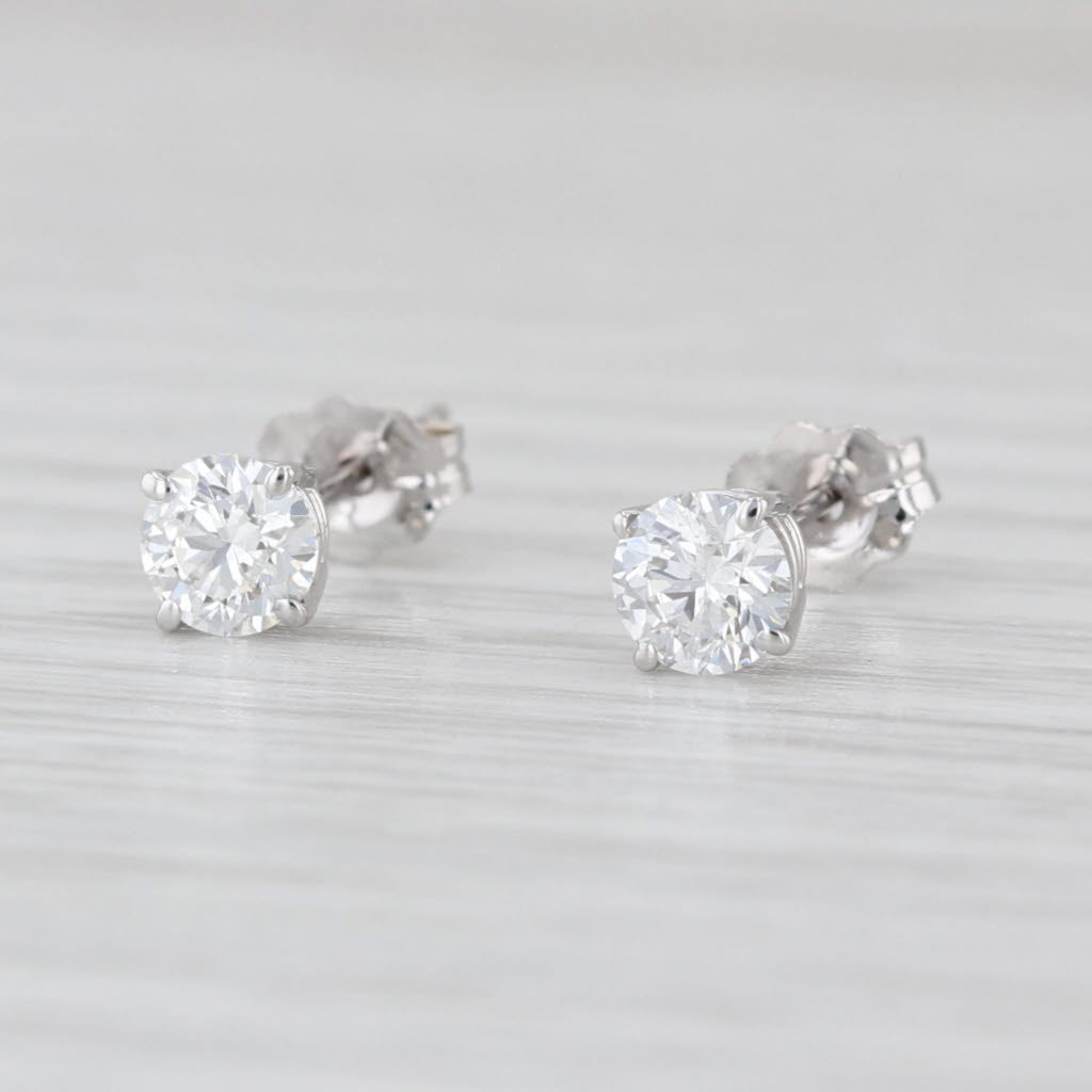 0.59ctw Round Diamond Stud Earrings 14k White Gold Solitaire Studs