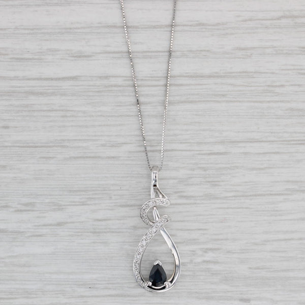 Gray 0.60ct Blue Sapphire Diamond Swirl Teardrop Pendant Necklace 14k Gold 17.75"