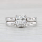 Light Gray 0.69ctw Princess Diamond Engagement Ring Wedding Band Set 14k White Gold Sz 9.25