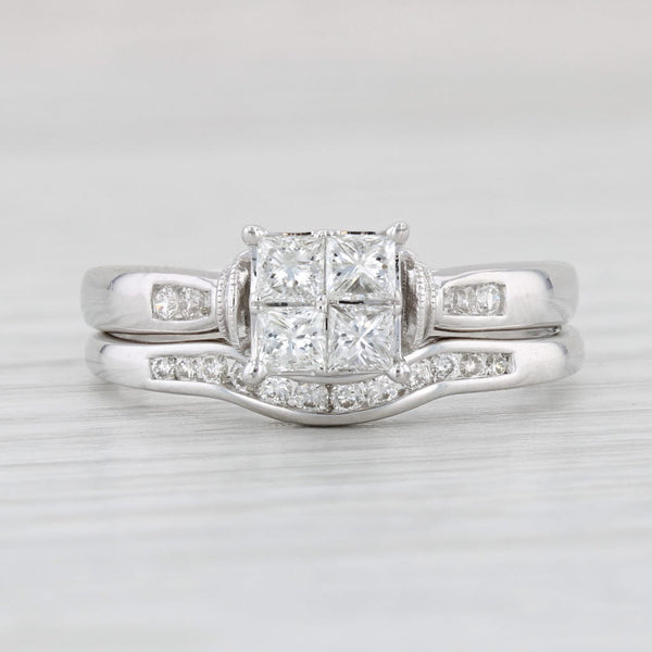 0.69ctw Princess Diamond Engagement Ring Wedding Band Set 14k White Gold Sz 9.25