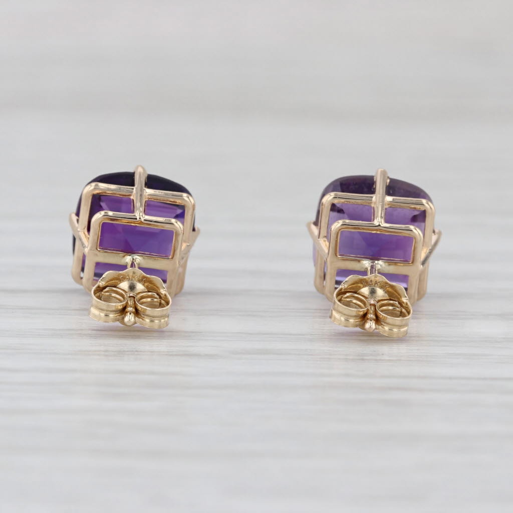 4ctw Amethyst Stud Earrings 14k Yellow Gold Cushion Solitaire Studs