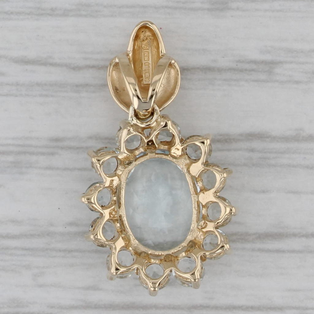 Gray 2.10ctw Oval Aquamarine Halo Pendant 14k Yellow Gold