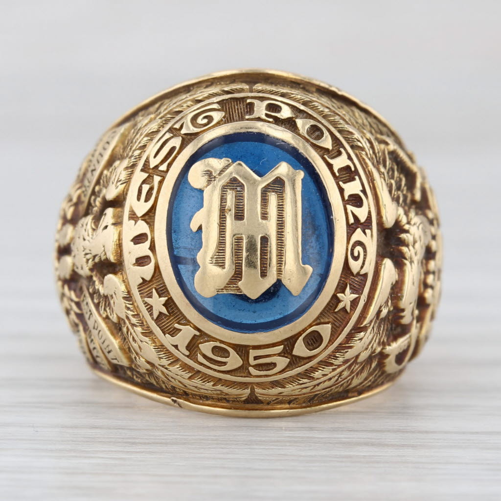 West Point Military Academy Ring 14k Gold Lab Created Spinel Vintage 1950