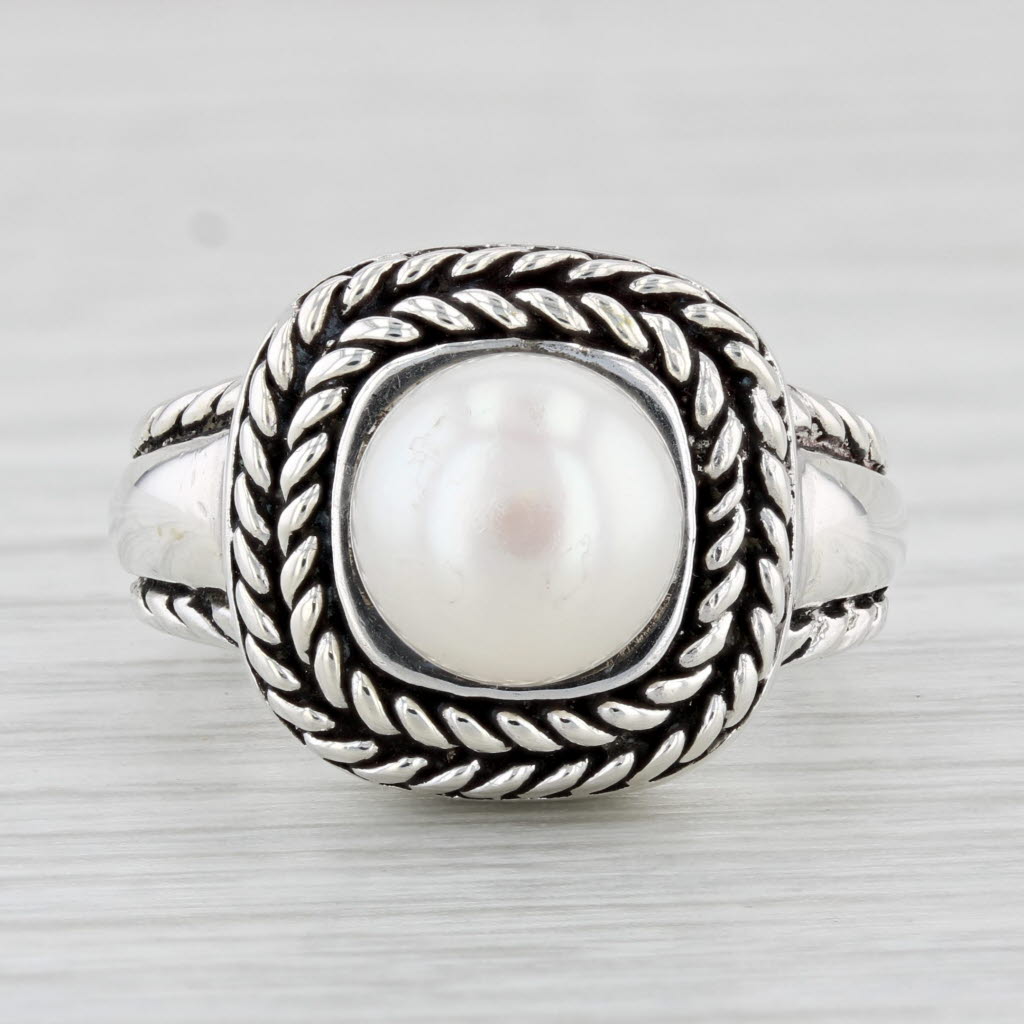 Light Gray Judith Ripka Cultured Button Pearl Ring Sterling Silver Size 6 Solitaire