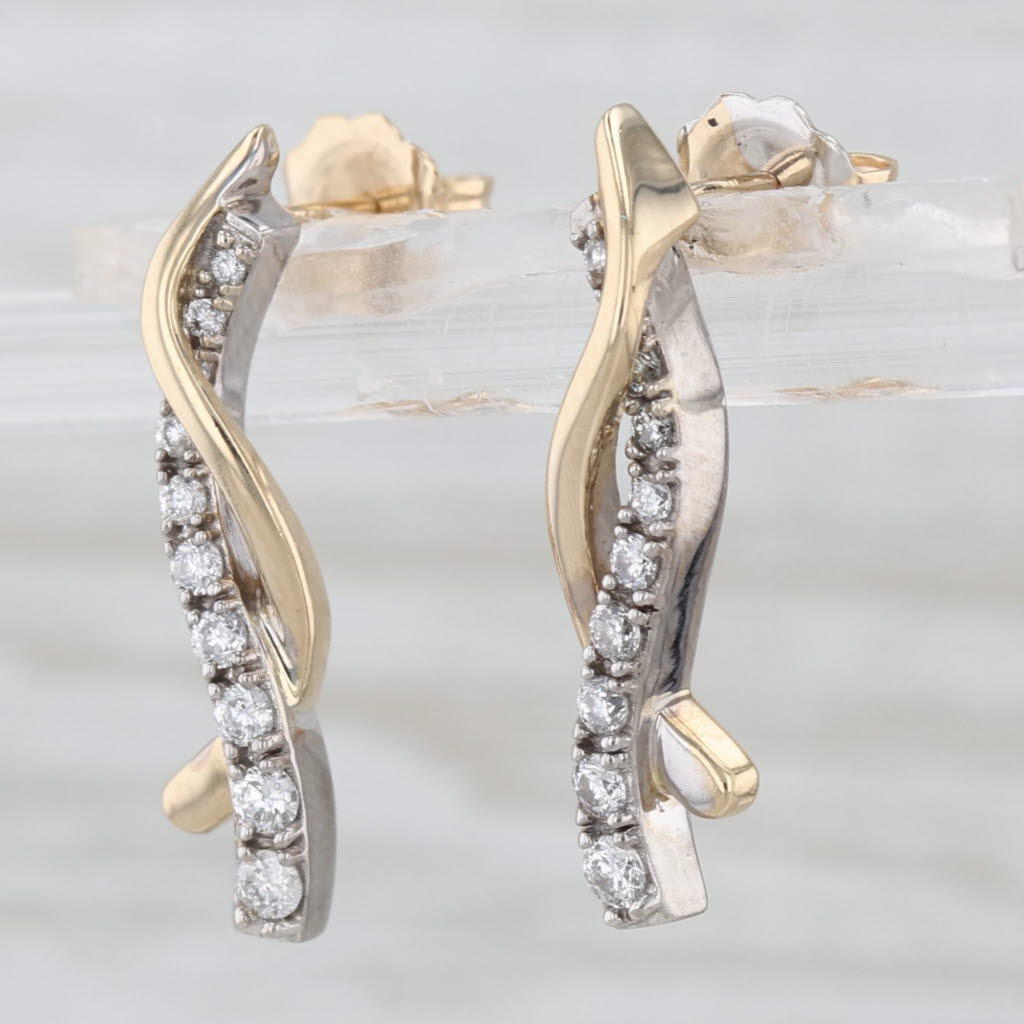 0.26ctw Diamond Journey Drop Earrings 14k Yellow White Gold