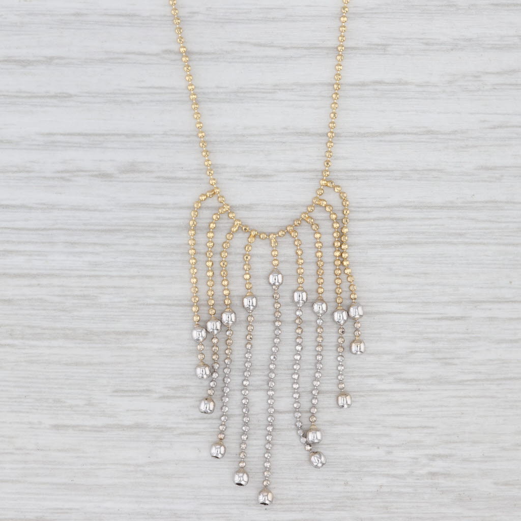 Light Gray Fringe Bead Chain Necklace 14k Yellow White Gold 17"