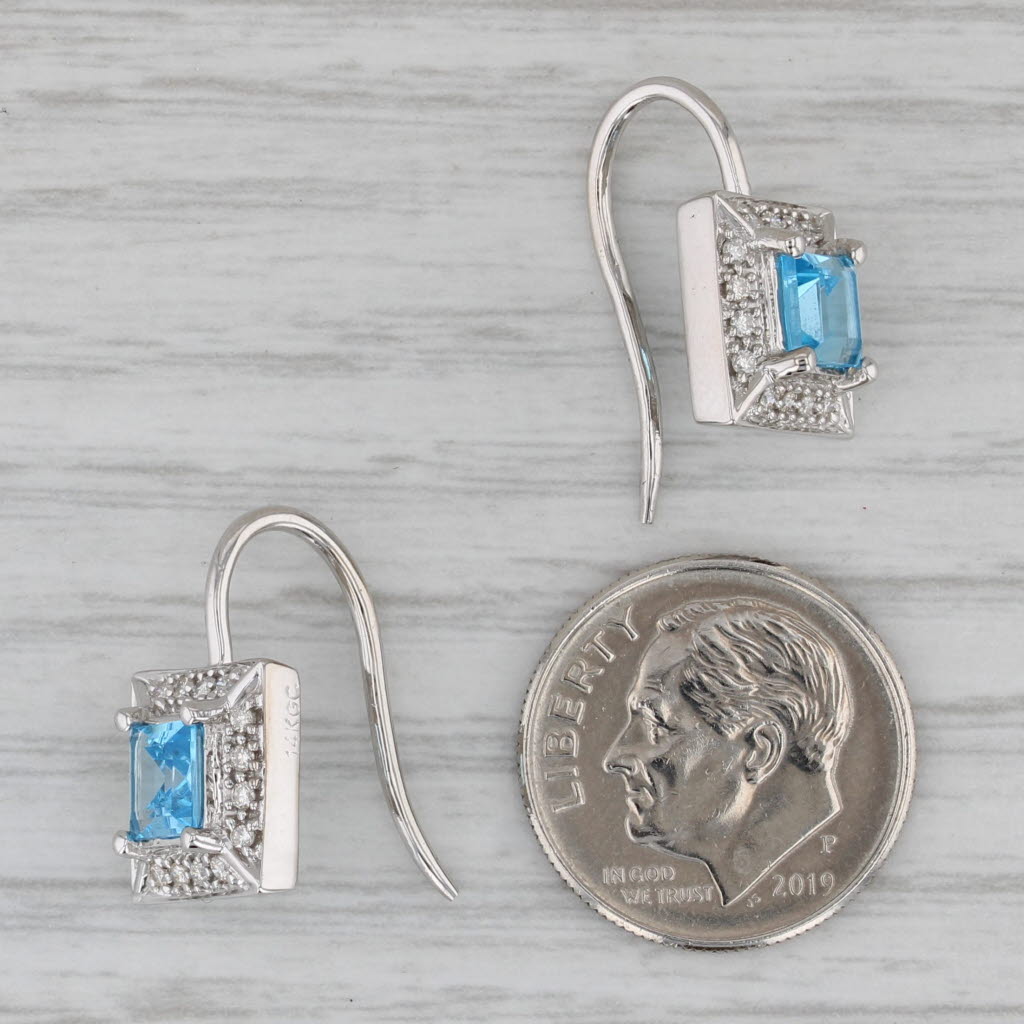 Gray 1.80ctw Blue Topaz Diamond Halo Drop Earrings 14k White Gold Hook Posts