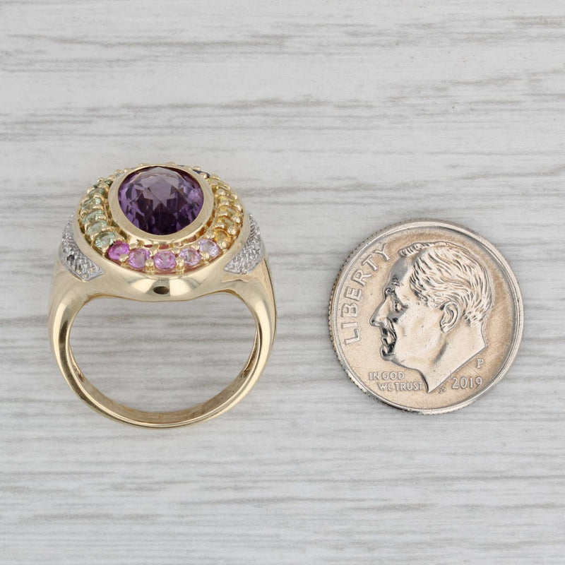 4ctw Amethyst Sapphire Halo Ring 14k Yellow Gold Size 6.25 Cocktail