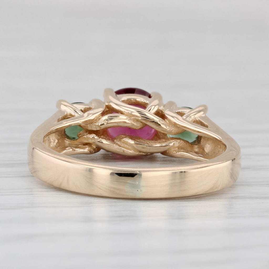 Light Gray 1.51ctw 3-Stone Rubellite Green Tourmaline Ring 14k Yellow Gold Size 5.25