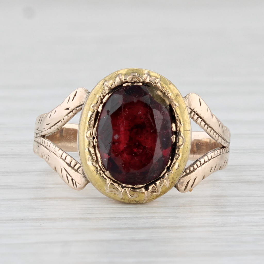 Light Gray Antique Victorian 1.35ct Garnet Ring Oval Solitaire Size 6