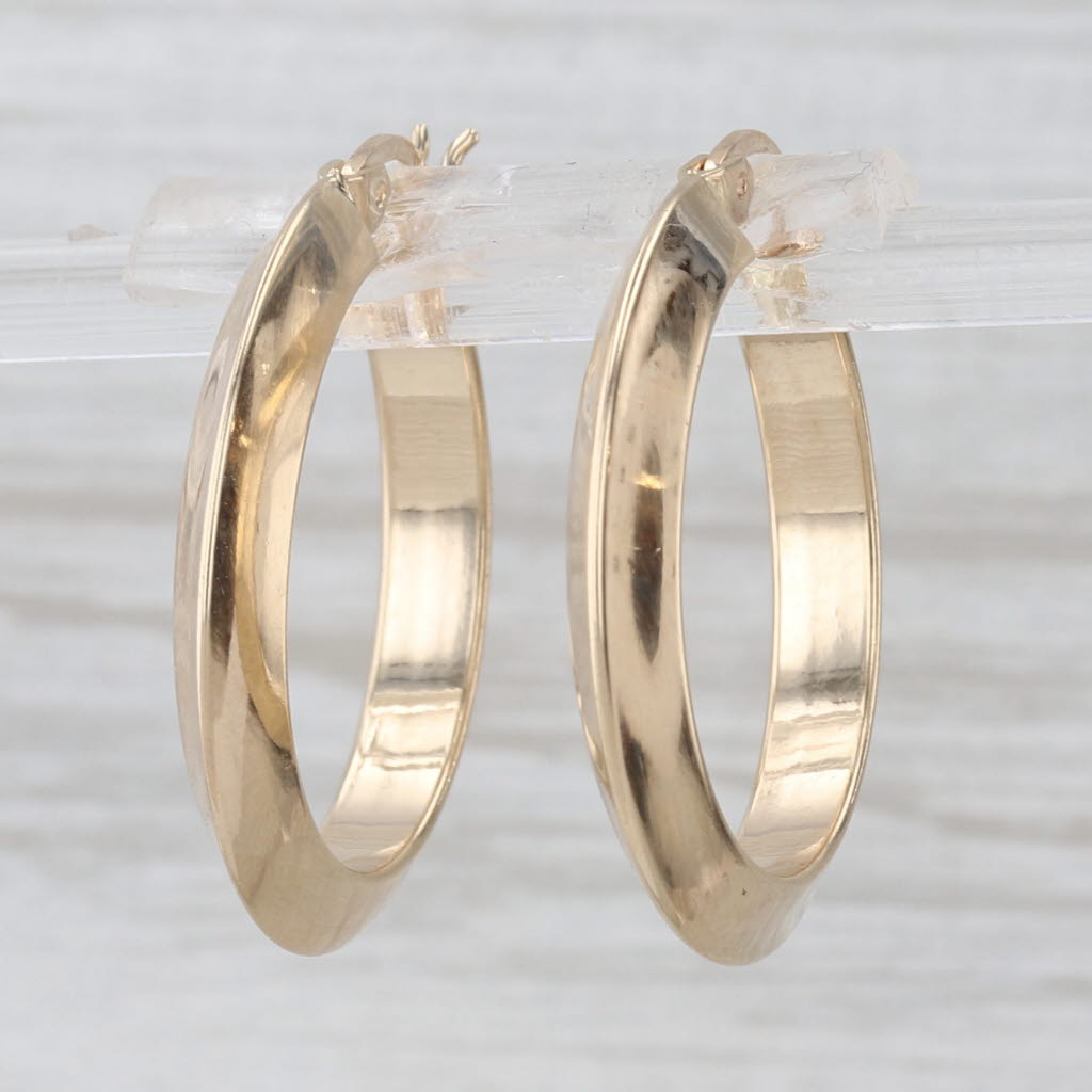 Beveled Hoop Earrings 14k Yellow Gold Snap Top Round Hoops