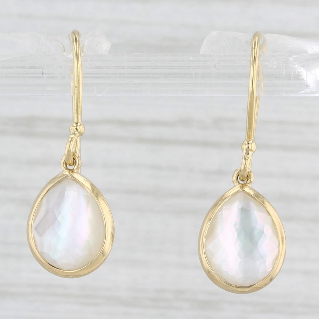 Light Gray Ippolita Mother of Pearl Quartz Teardrop Earrings 18k Gold Pear Solitaires
