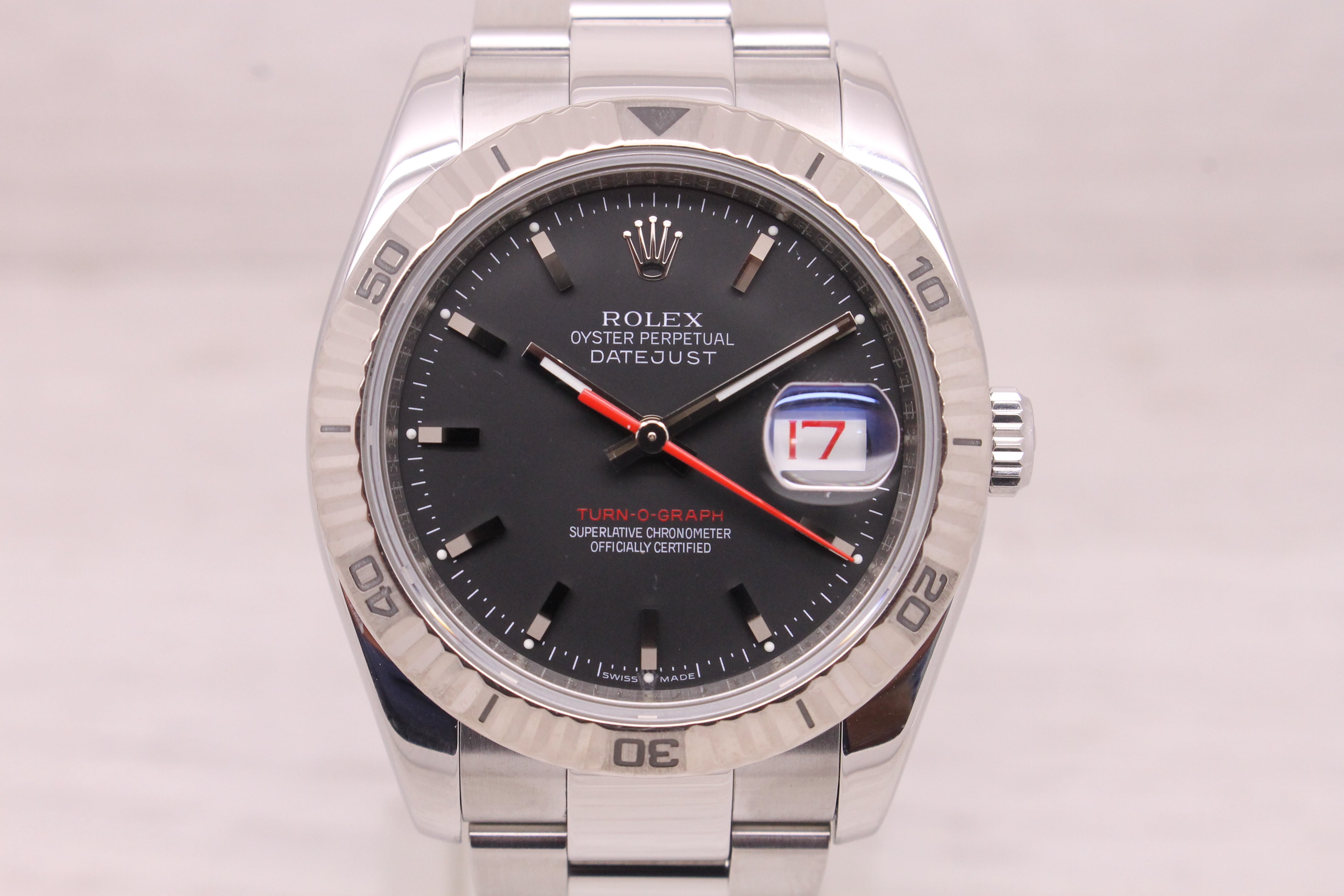 Rolex Datejust Turn O Graph 116264 Mens 36mm Steel & 18k Watch Black Box Papers