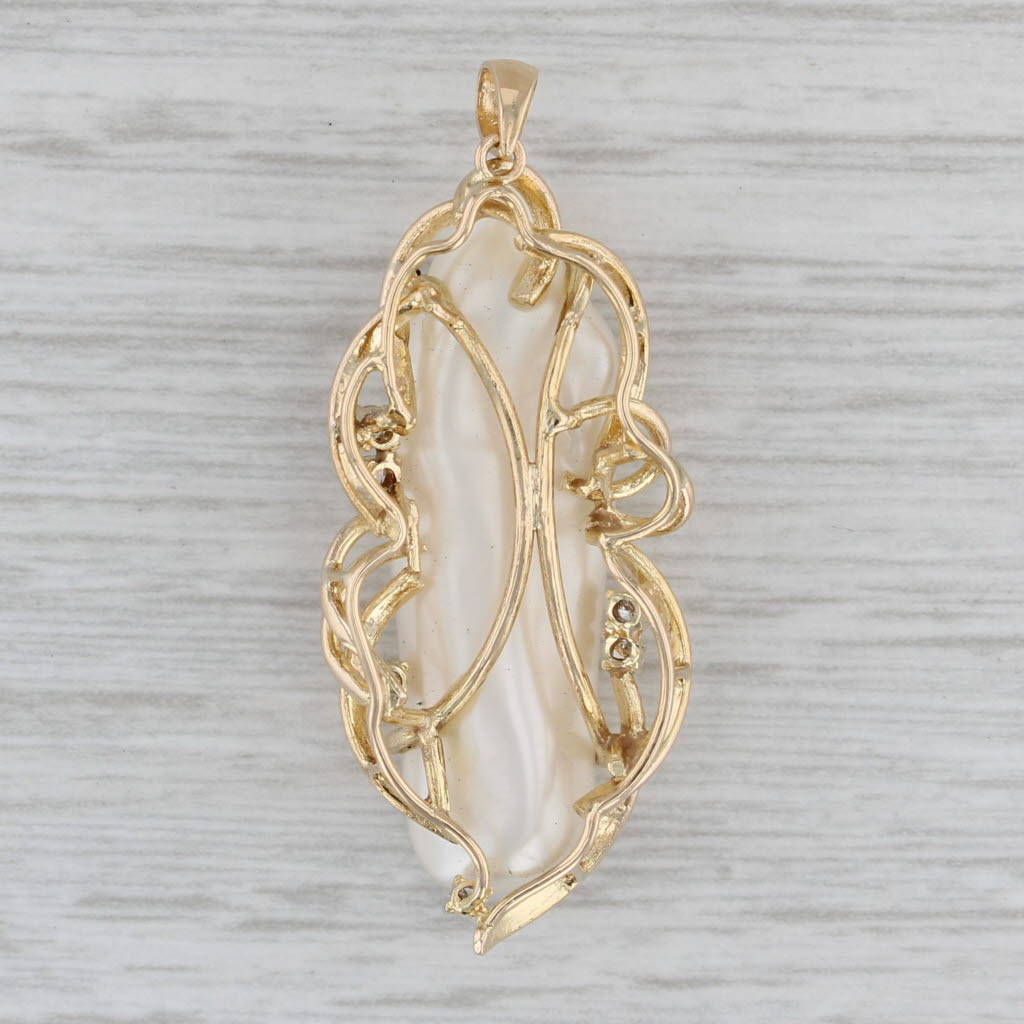 Gray Baroque Pearl Diamond Pendant 14k Yellow Gold Statement Drop