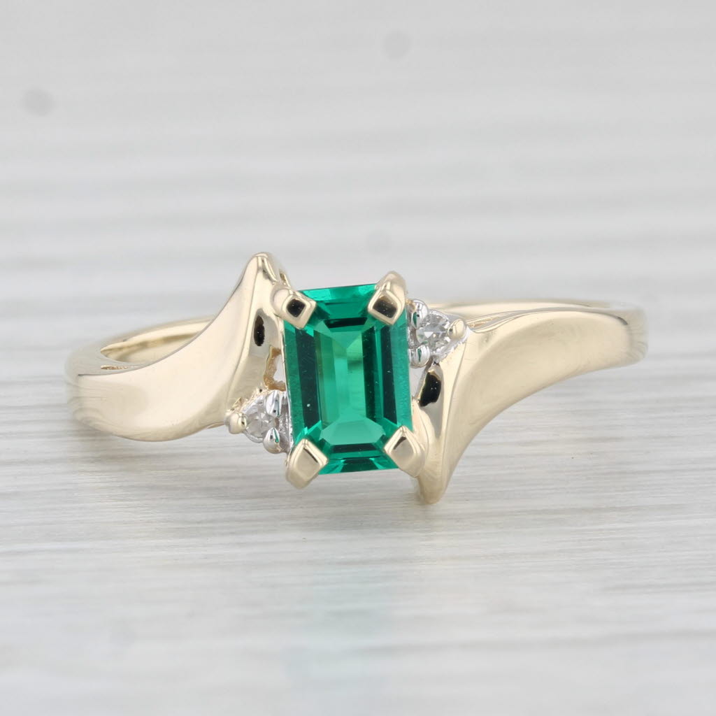 Light Gray 0.55ct Lab Created Emerald Diamond Ring 10k Yellow Gold Size 7 Bypass