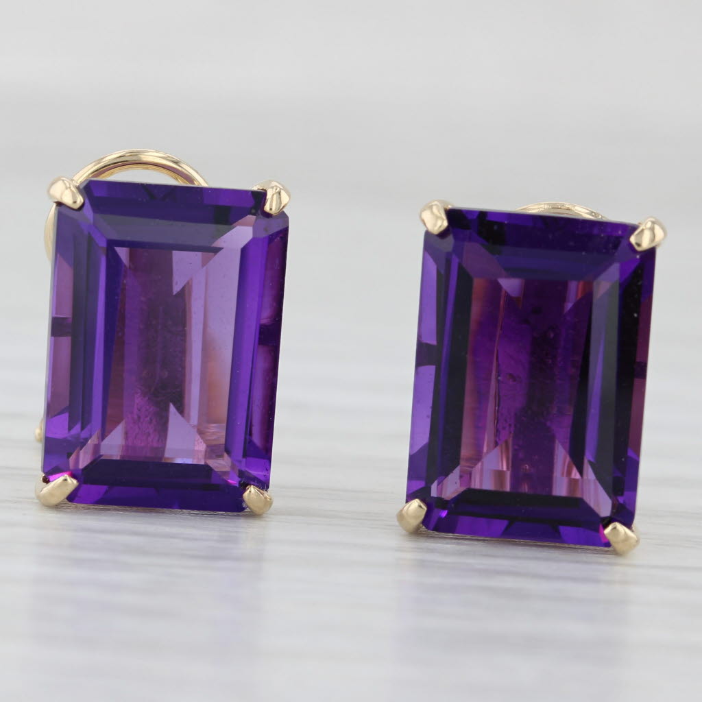 Dark Slate Gray 11.55ctw Amethyst Stud Earrings 14k Yellow Gold Rectangle Solitaires