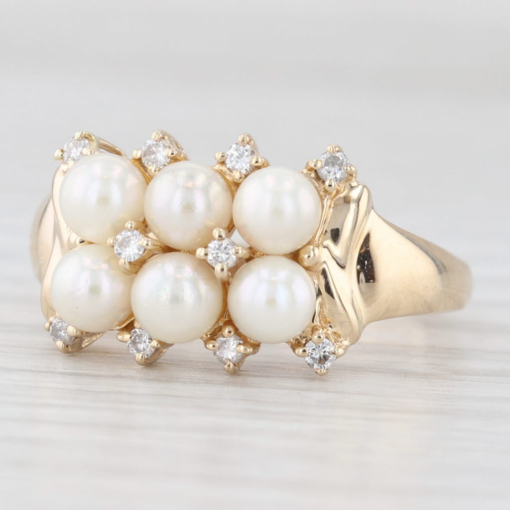 Light Gray Cultured Pearl 0.15ctw Diamond Ring 14k Yellow Gold Size 8.25