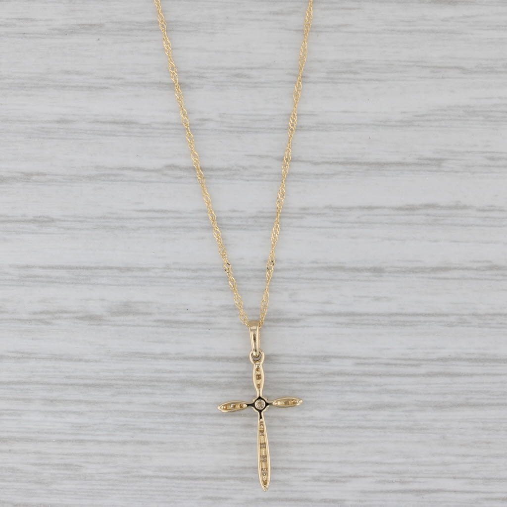 Gray New 0.18ctw Diamond Cross Pendant Necklace 14k Yellow Gold 18" Singapore Chain