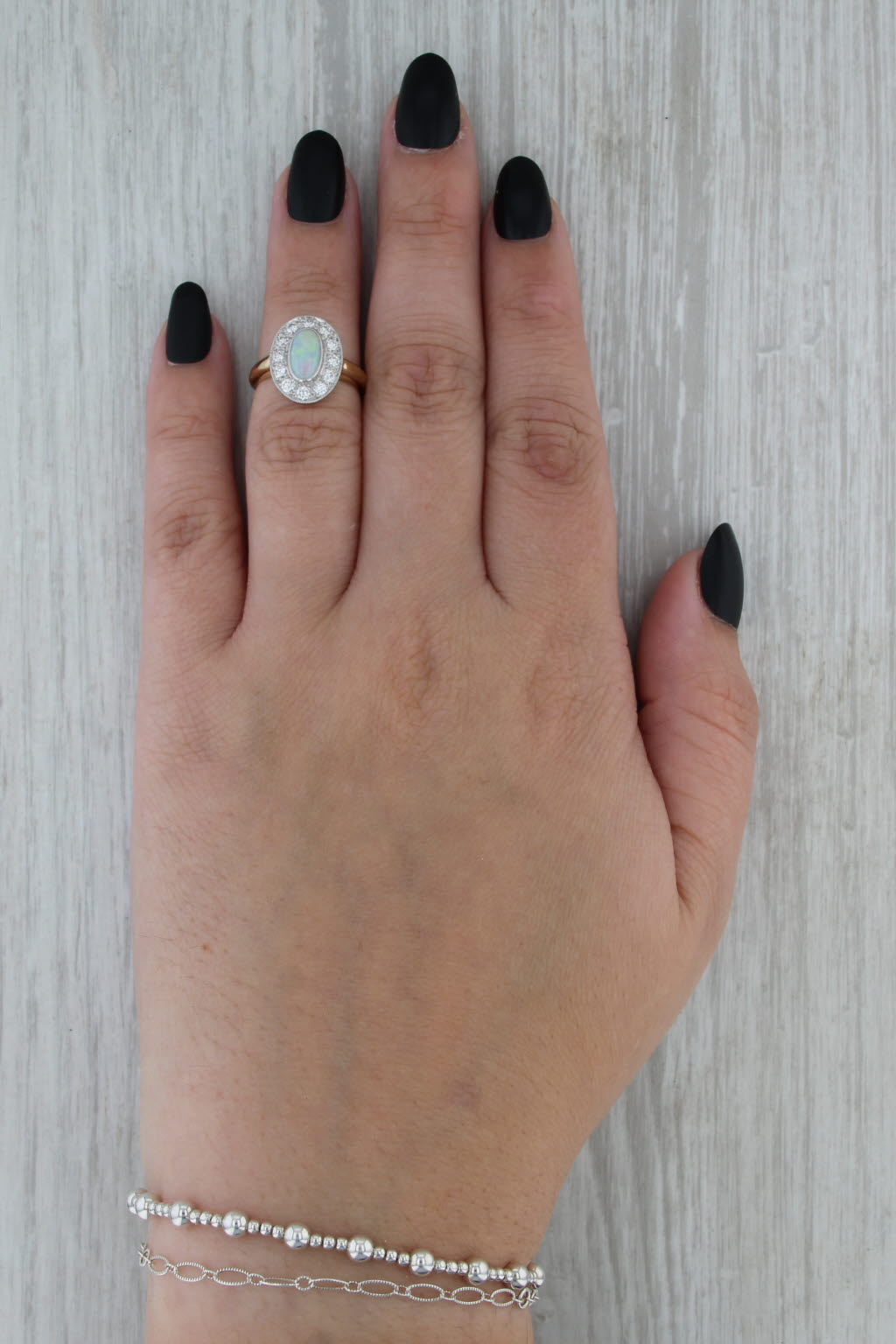 Vintage Opal Diamond Halo Ring 14k Yellow Gold Platinum Size 4