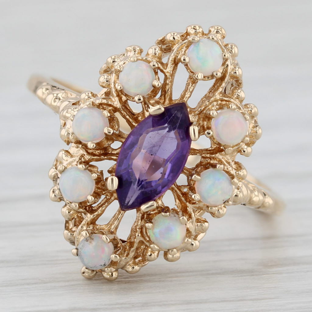 Gray 0.50ct Amethyst Opal Halo Ring 10k Yellow Gold Size 7.25