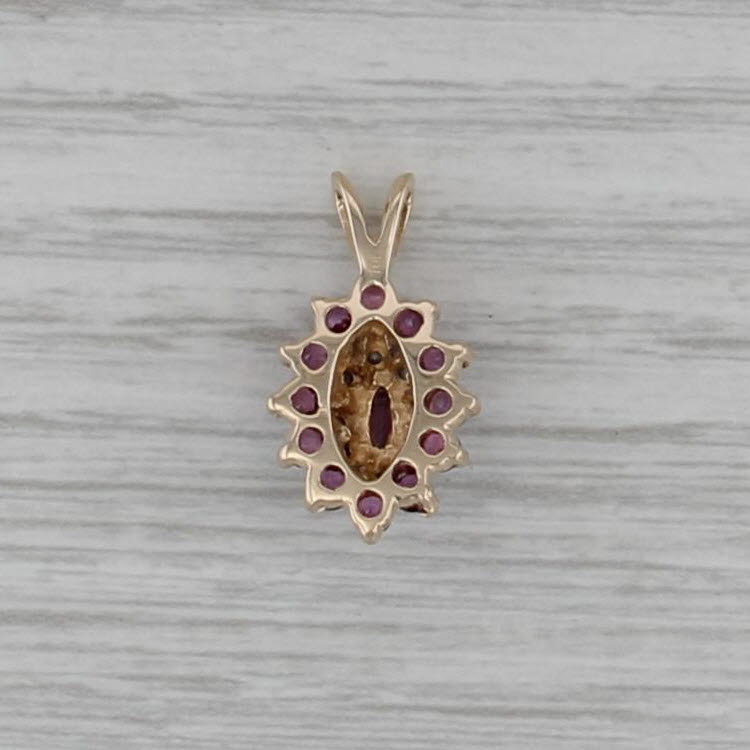 0.98ctw Ruby Diamond Halo Pendant 10k Yellow White Gold Small Drop