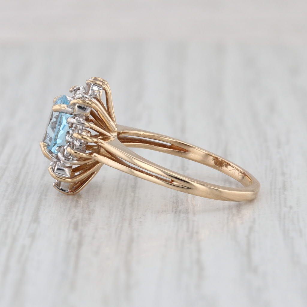 1.61ctw Oval Aquamarine Diamond Halo Ring 14k Yellow Gold Size 7.25