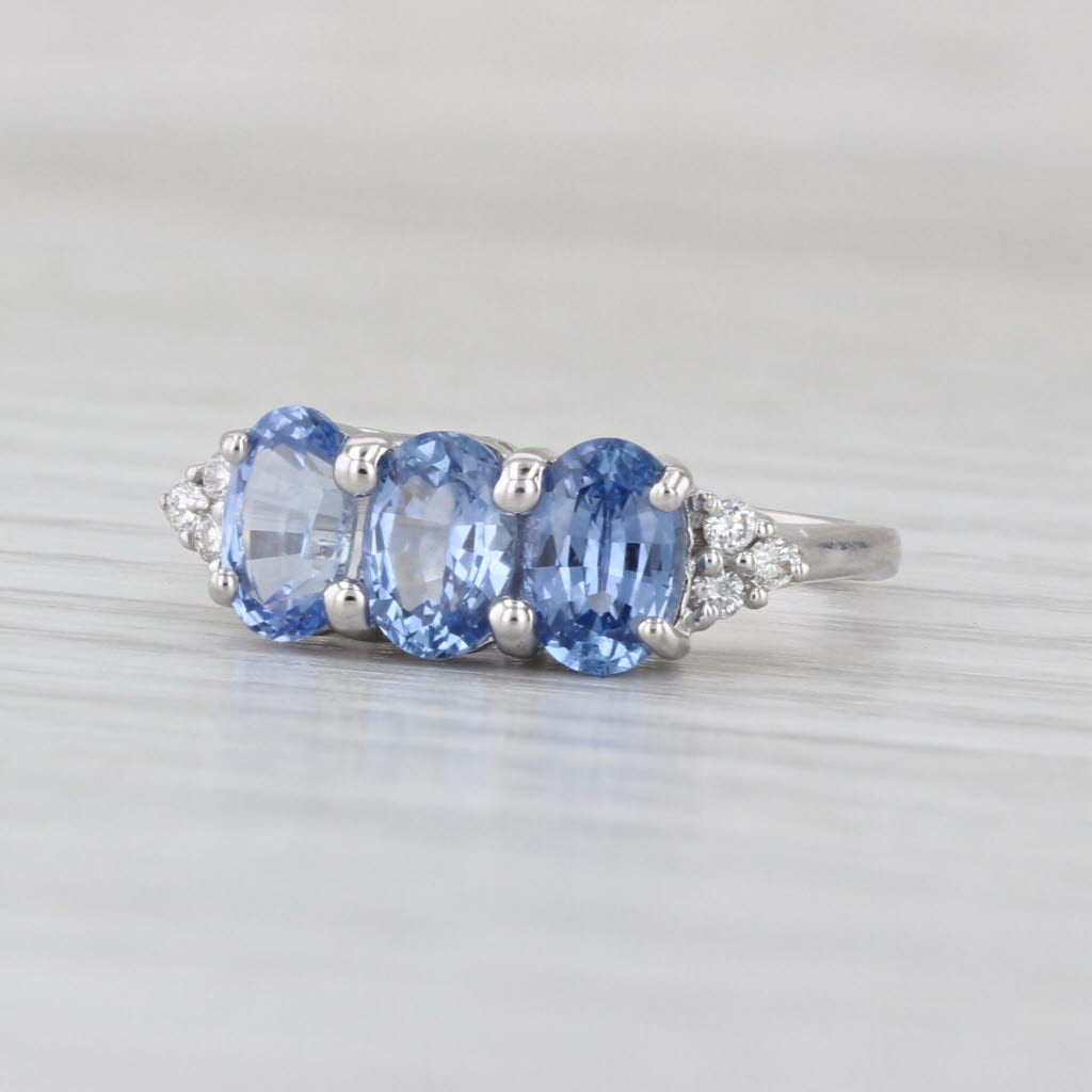 1.96ctw Blue Sapphire Diamond 3-Stone Ring 14k White Gold Size 5