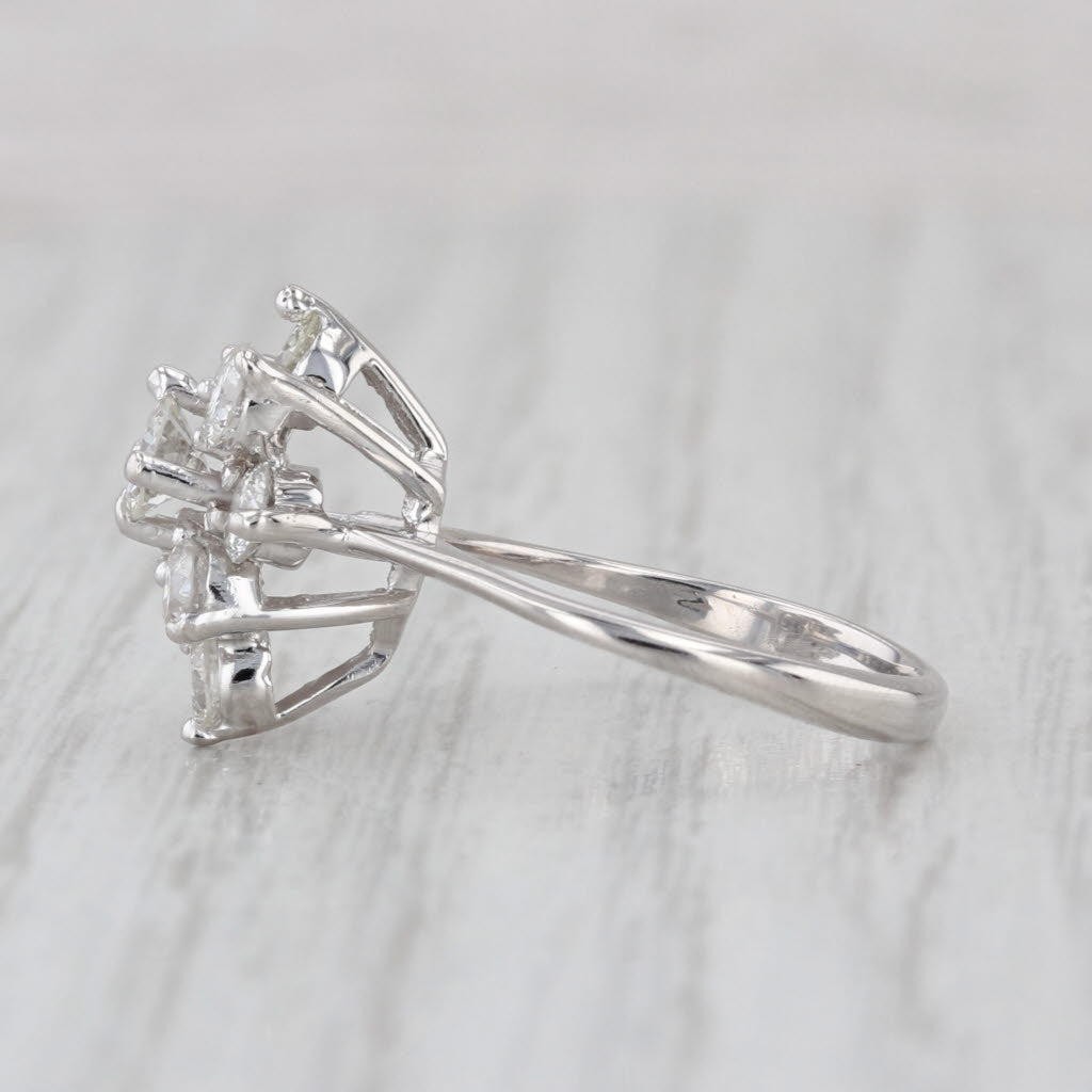 0.83ctw Diamond Cluster Flower Engagement Ring 14k White Gold Size 3.75