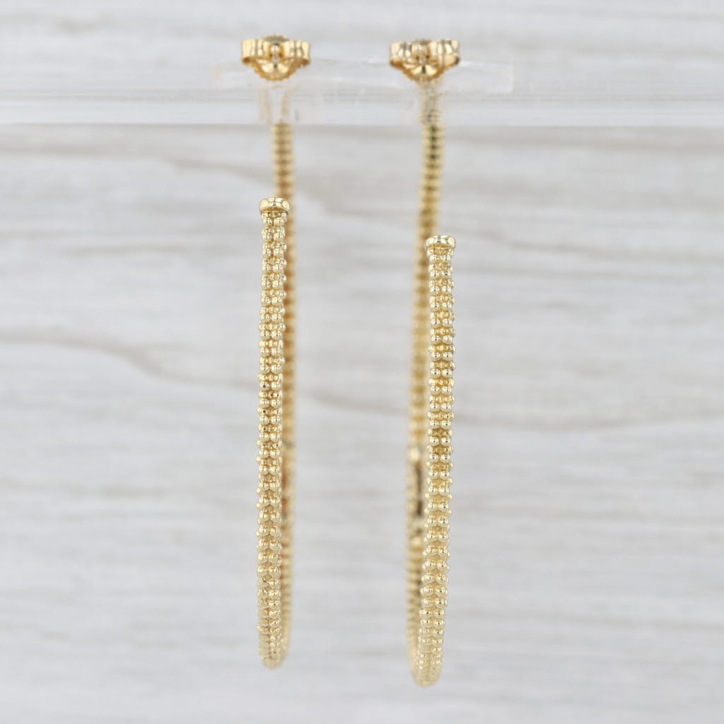 Large Bead Hoop Earrings 18k Yellow Gold 54.8 x 2.4mm Stick Posts