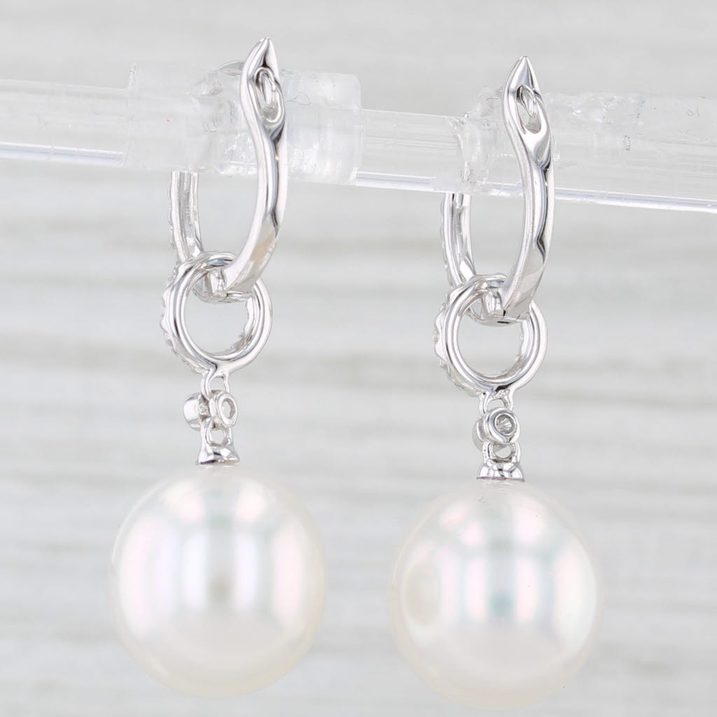 Light Gray James Allen South Sea Cultured Pearl Dangle Earrings 18k Gold 0.29ctw Diamond