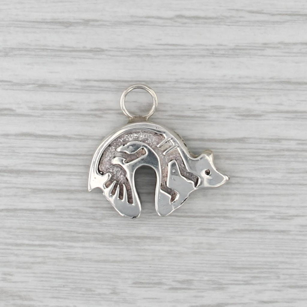 Native American Southwestern Bear Pendant Sterling Silver Stone Mosaic Charm