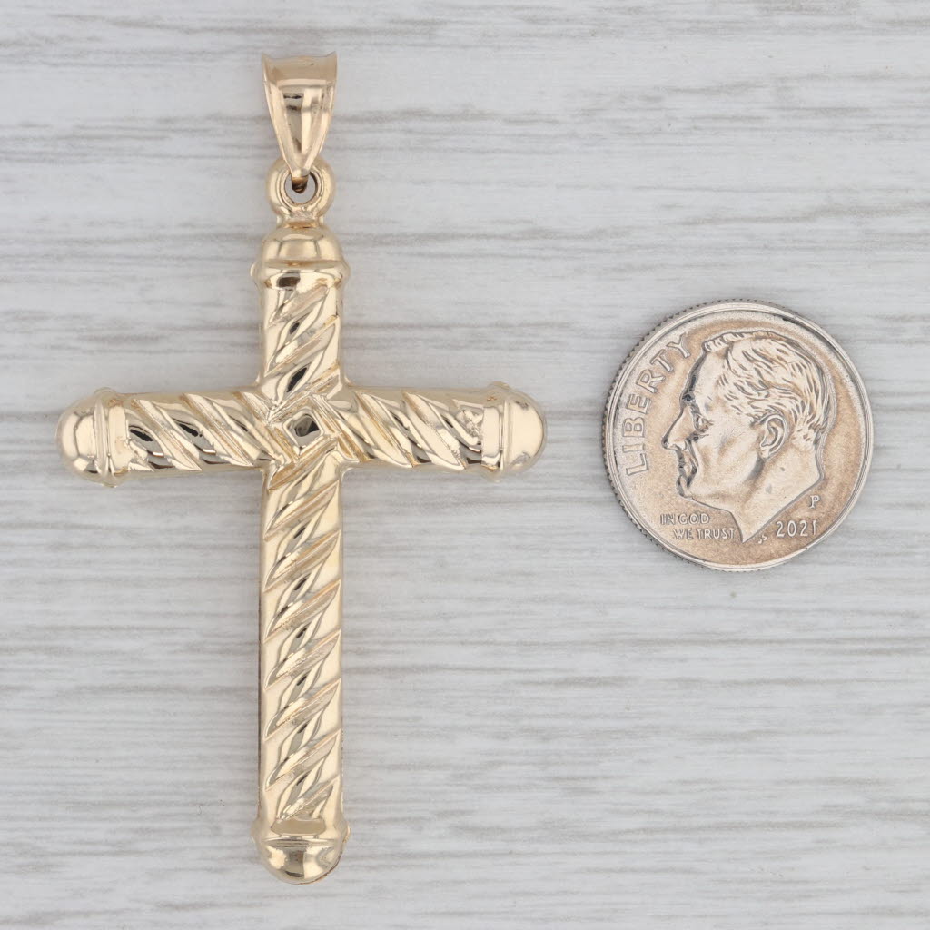 Gray Twist Statement Cross Pendant 14k Yellow Gold Religious Jewelry