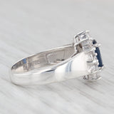 1.76ctw Oval Sapphire White Zircon Halo Flower Ring Sterling Silver Size 5.5